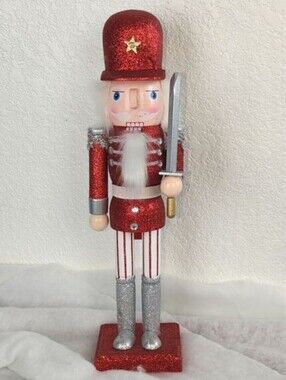 14" Wooden Nutcracker Glittering Soldier Santa Claus! Price Firm!
